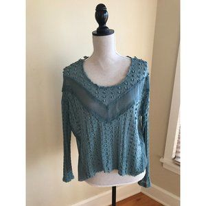 FREE PEOPLE Sage Green Boho  Lace Mesh Long Sleeve